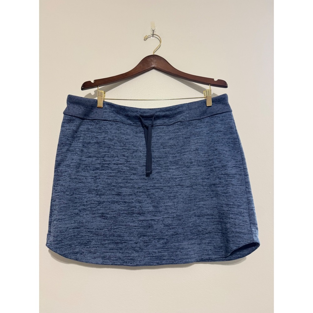 Athleta Blue Space Dye Heathered Athletic Skirt XL Drawstring Back Zip Pocket